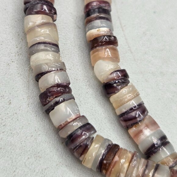 Tahitian Oyster Shell Heishi Bead Necklace Lobster Clasp 18 Inch Beach Boho - Picture 2 of 5